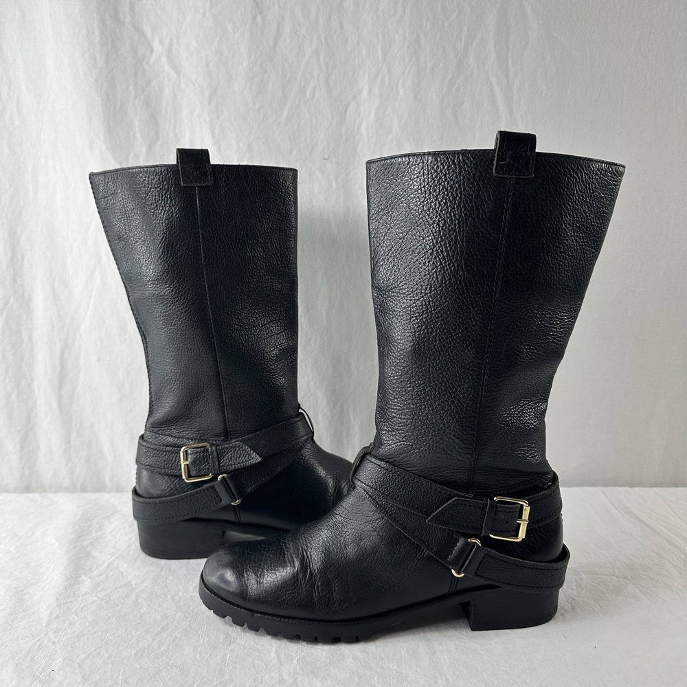 DVF Diane von Furstenberg Safari Moto Mid-Calf Black Boots Sz 10 Pebbled Leather